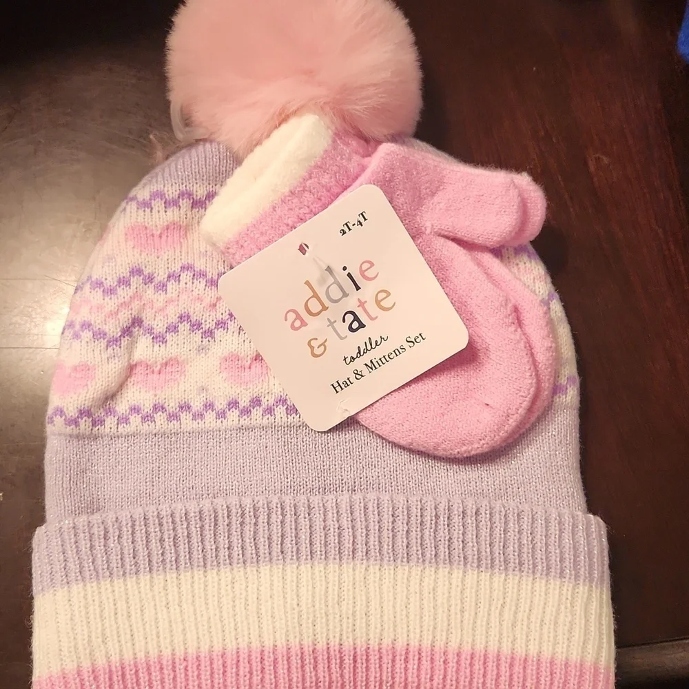 Pink and Purple Kids Hat & Mittens Set